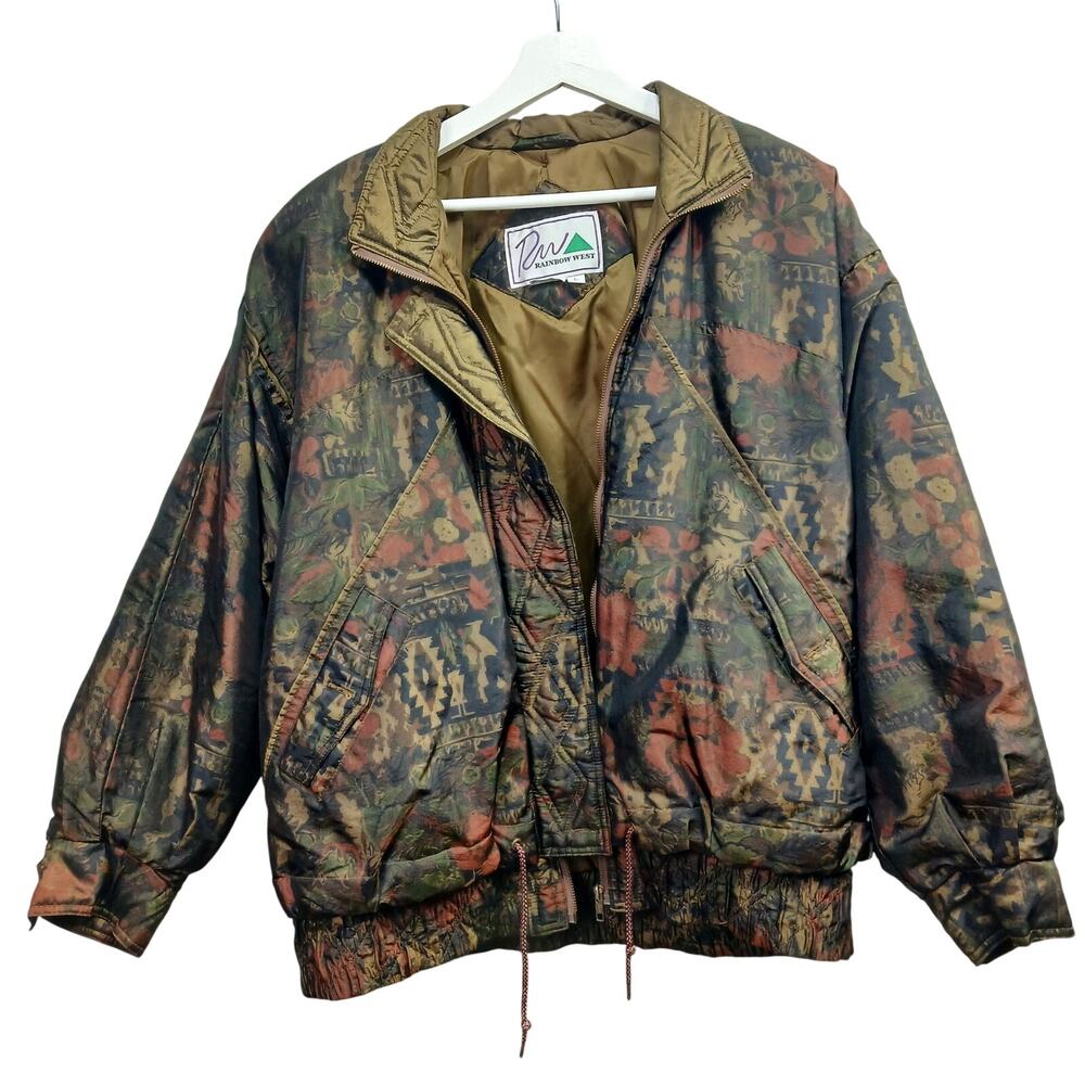 Vintage Rainbow West Southwestern Tapestry Bomber Ski Jacket Mens Large